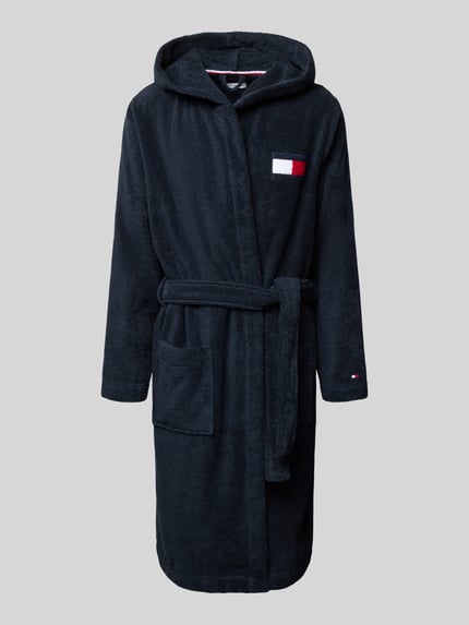 Productfoto, donkerblauwe badjas van puur katoen met ceintuur en zak, Bademantel aus reiner Baumwolle van Tommy Hilfiger, Dames