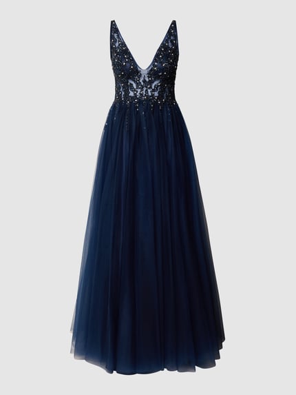 Mascara Abendkleid in Maxilänge aus Tüll Dunkelblau 2
