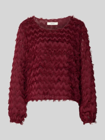 Selected Cropped Blusentop mit Fransenstruktur Bordeaux 2