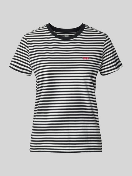 Produktfoto, czarno-białe paski, bawełna, regular fit, okrągły dekolt, Label-Stitching, T-Shirt mit Label-Stitching Modell 'THE PERFECT TEE' od Levi's®