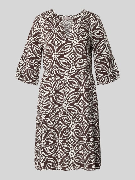 Produktfoto, Regular Fit mini-jurk uit zuiver viscose met kachelprint van Christian Berg Woman Selection, bruin-wit, halflange mouwen, getailleerd