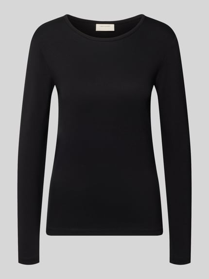 Produktfoto, zwart Longsleeve uit viscose-elastaan mix, slim fit, ronde hals, model 'Liana' van FREE/QUENT, ruglengte maat S 59 cm