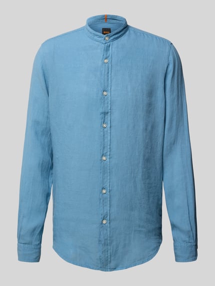 BOSS Orange Regular Fit Leinenhemd mit Stehkragen Modell 'Race' Rauchblau 2