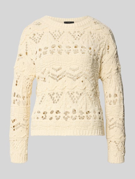 Produktfoto, Strickpullover mit Rundhalsausschnitt von Oui, kremowy, bawełniany miks, krój regular fit, długość pleców 54 cm, długość rękawa 43 cm