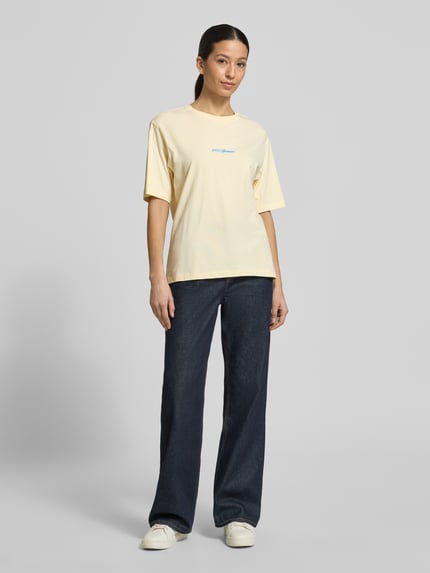 Selected krój regular fit t-shirt z czystej bawełny model 'VIGGA' Jasnożółty 1