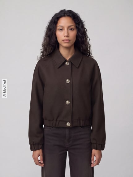 Vrouwenmodel draagt Regular fit blouson met raglanmouwen model 'NANCY' van ONLY, Dames bomberjack/blouson, voorkant volledige lichaamsweergave, KI-modificeerd beeld