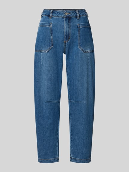 Produktfoto, niebieskie jeansy o szerokim kroju z mieszanki bawełny, wyraźne szwy, Barrel Jeans aus Baumwoll-Mix von Buena Vista, Damen Barrel Jeans