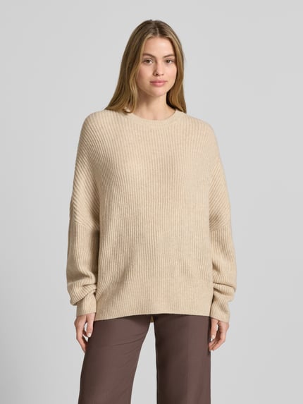 mbyM Sweter z dzianiny o kroju relaxed fit z dodatkiem wełny model „Gillian” Beżowy 4