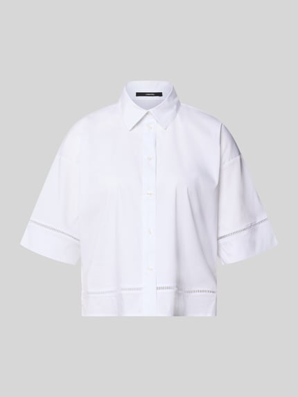 Produktfoto, weiße Damen Bluse von Someday, Boxy-Fit, kurzer 1/2-Arm, Hemdblusenkragen, Baumwoll-Mix mit Stretch-Anteil, Modell 'Zlana'