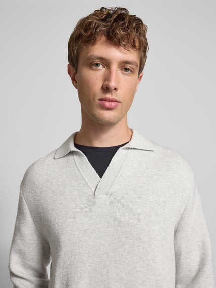 JACK & JONES Sweter z dzianiny z dekoltem w serek model ‘COVER’ Jasnoszary melanż 3