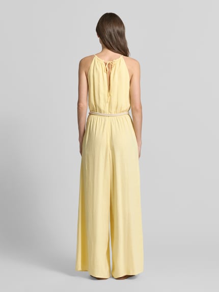 Apricot Jumpsuit aus Viskose-Mix mit Gürtel Hellgelb 5