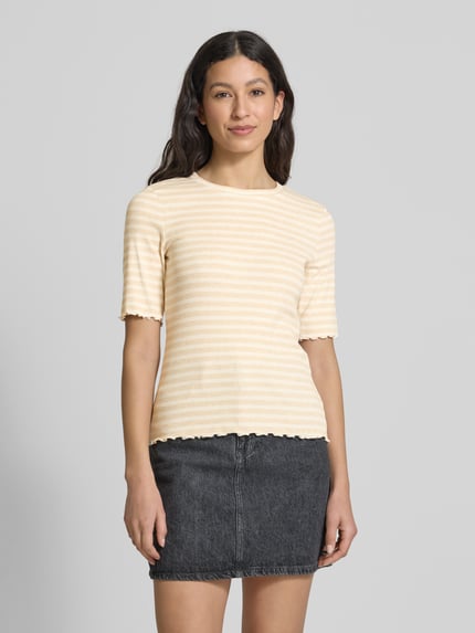 s.Oliver RED LABEL Regular Fit T-Shirt mit Ziersaum Beige 4