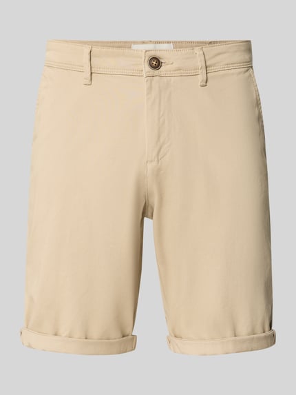 Produktfoto, Regular Fit Shorts mit Eingrifftaschen Modell 'BOWIE' von Jack & Jones aus Baumwoll-Elasthan-Mix in Beige, umgeschlagener Saum, Größenangaben laut Kontext