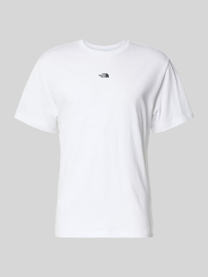 Produktfoto, weißes T-Shirt mit Logo-Stitching von The North Face aus reiner Baumwolle im Gerader-Schnitt mit geripptem Rundhalsausschnitt.