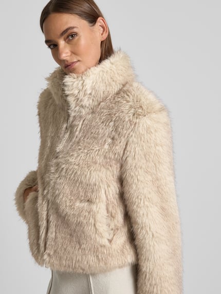Marc Cain Jacke mit Kunstfellbesatz Taupe 3