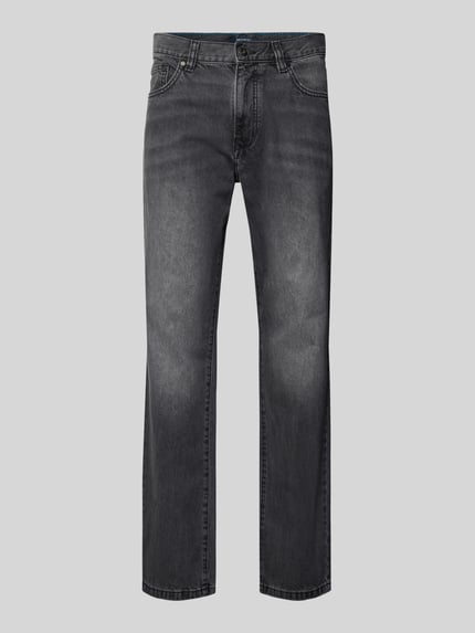 Produktfoto, Loose Fit Jeans im 5-Pocket-Design von MCNEAL, czarna bawełna, prosty krój, zapięcie na guzik i zamek, tekstura denim