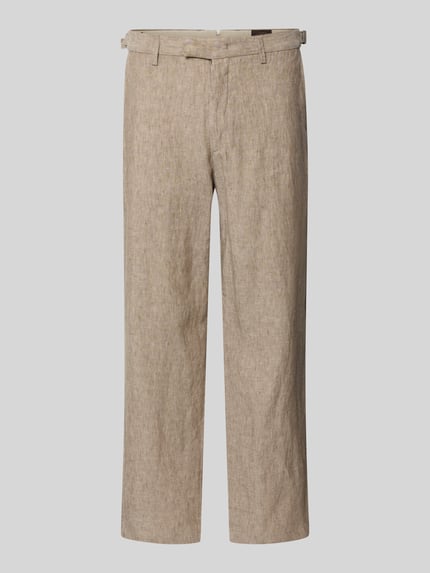 Produktfoto, Leinenhose mit französischen Eingrifftaschen von g1920, beżowa, prosta forma, widoczna faktura lnu, krój straight fit, szerokość w rozmiarze 32/32: 44 cm, długość nogawki od wewnątrz w rozmiarze 32/32: 79 cm
