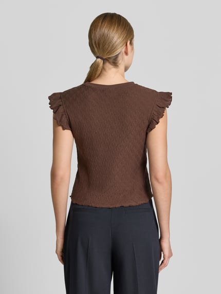 Jake*s Casual Strickshirt mit Rundhalsausschnitt und Wellensaum Dunkelbraun 5