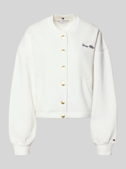 Produktfoto, Relaxed Fit Sweatjacke aus Baumwoll-Mix von Tommy Hilfiger, wit, unikleur, drukknopen, label- en logo-stiksel, lange mouw, geribde boorden, zijzakken, sweatstof