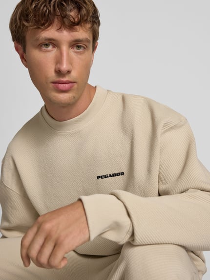PEGADOR Oversized sweatshirt met logostitching en ronde hals Ecru - 3