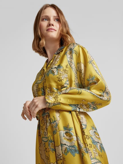 Weekend Max Mara Zijden jurk met strikceintuur, model 'GAIA' Mosterdgeel - 3