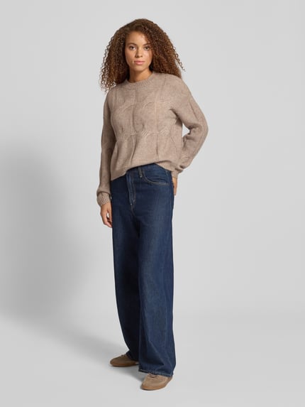 PIECES Relaxed Fit Strickpullover mit Woll-Anteil Modell 'JENNA' Beige 1