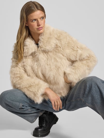 ONLY Regular fit jack van imitatiebont met platte kraag, model 'MANNY' Ecru - 3