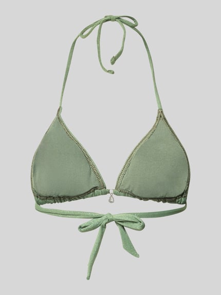 Produktfoto, Schimmerndes Bikini-Oberteil Modell 'CRICO SPARKLESUN' von Banana Moon in grünem Material-Mix mit Stretch-Anteil, Körpernahe Passform, Rückseitige Schnürung