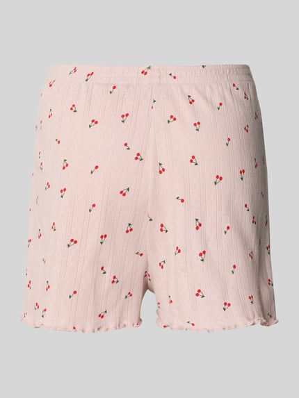 Productfoto, Pyjama-Shorts im Allover-Look van Jake*s Casual in lichtroze met kleine rode kersen, regular fit van puur katoen, elastische tailleband en knopen, subtiele reliëfstructuur