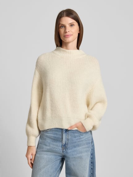 American Vintage Oversized Strickpullover mit Stehkragen Offwhite Melange 4