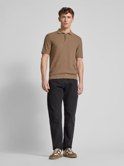 JACK & JONES Premium Regular fit poloshirt met structuurmotief, model 'COOPER' Taupe - 1