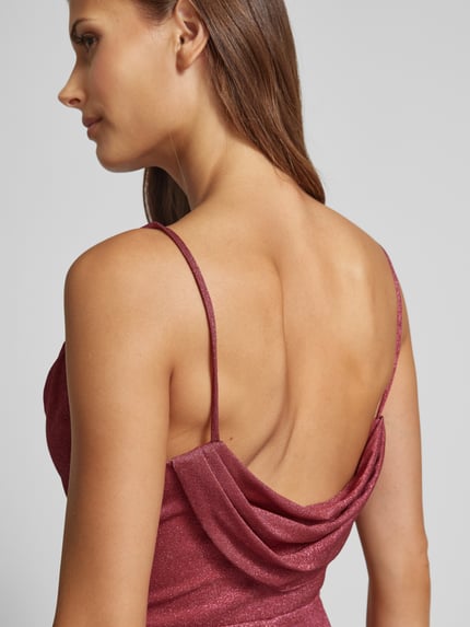 LUXUAR FASHION Avondjurk met cascadehals Kersenrood - 3