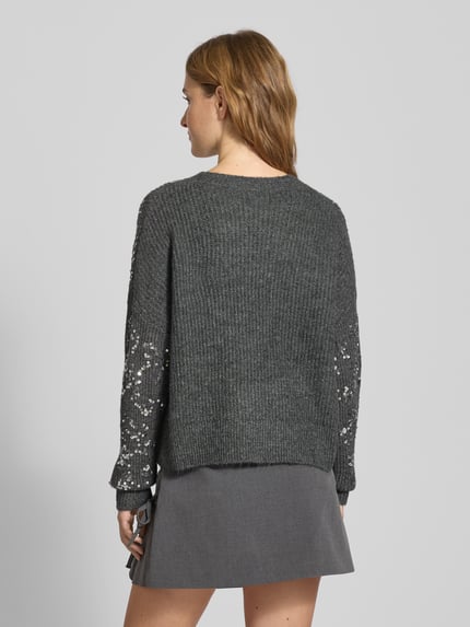 ONLY Relaxed Fit Strickpullover mit Paillettenbesatz Modell 'LALTA' Anthrazit Melange 5