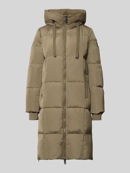 Produktfoto, Steppjacke mit Kapuze Modell 'Nova' von MOS MOSH, krój regular fit, khakifarben, Zweiwege-Reißverschluss, kieszonki na ręce, długość pleców w rozmiarze S: 102 cm, szerokość ramion w rozmiarze S: 44 cm, szerokość w biuście w rozmiarze S: 56 cm, długość rękawa w rozmiarze S: 68 cm