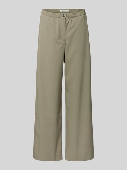 Produktfoto, Hose mit elastischem Bund Modell 'SATOVA' von Samsøe Samsøe in Beige, weites Bein, glatte Struktur, Material-Mix mit Viskose-Anteil