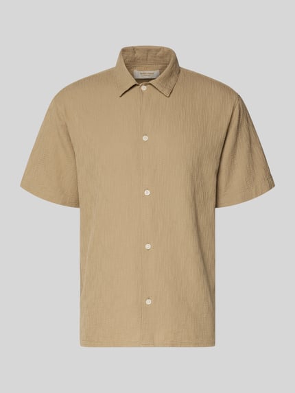 Produktfoto, Regular Fit Freizeithemd mit Strukturmuster Modell 'MONTAUK' von Jack & Jones, beige, reine Baumwolle, Kentkragen, Knopfleiste