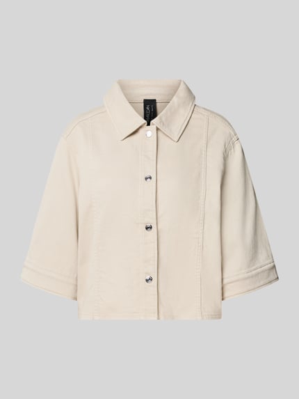Produktfoto, Relaxed Fit Blazer aus Baumwoll-Mix in Denim-Optik von Marc Cain, cremefarben, 1/2-Arm, Umlegekragen, glatte Textur