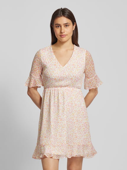 VERO MODA Sukienka mini ze wzorem na całej powierzchni model ‘SMILLA’ Beżowy 4
