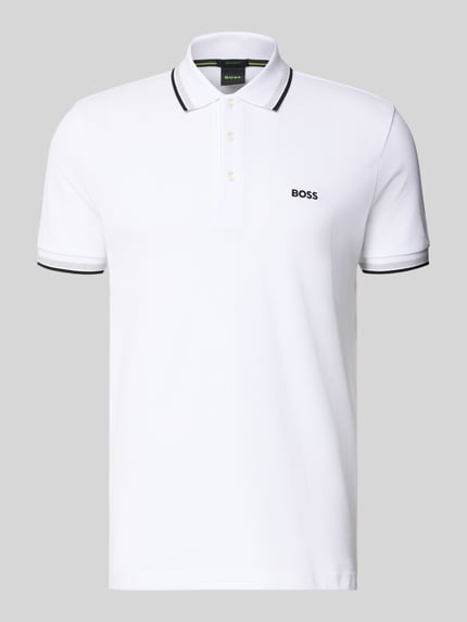 BOSS Green Regular fit poloshirt met labelstitching, model 'Paddy' Wit - 2