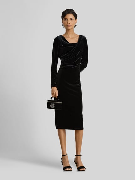 Lauren Ralph Lauren Midikleid mit Wasserfallausschnitt Black 1