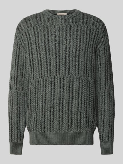 Produktfoto, Relaxed Fit Strickpullover aus Baumwoll-Mix Modell 'FILL RLX' von Only & Sons in unifarbenem, graugrünem Zopfmuster, Strickoptik