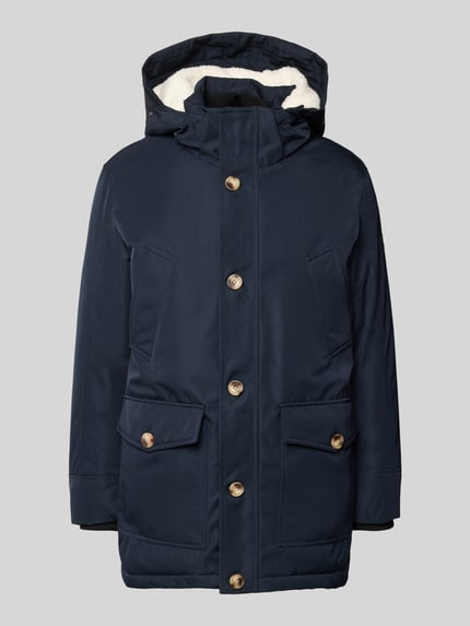 Produktfoto, granatowy Parka mit Kapuze und Pattentaschen von MCNEAL, krój regular fit, złote guziki, tekstura gładka