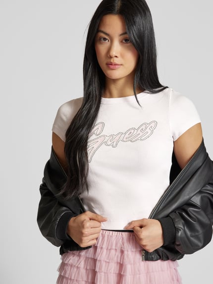 GUESS T-shirt met siersteentjes Roze - 3