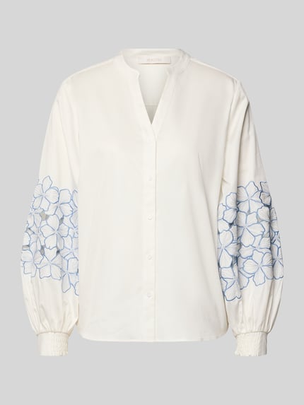 Produktfoto, Regular Fit Bluse mit Stitchings von HERZENS, bawełna z domieszką elastanu, krój regular fit, dekolt w serek, listwa guzikowa
