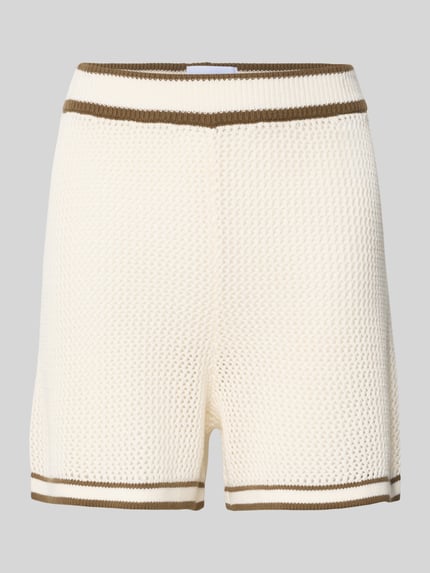 Productfoto, Shorts met elastische band van Style Icon Collection, puur katoen, straight fit, grof tricot, crème met bruine accenten