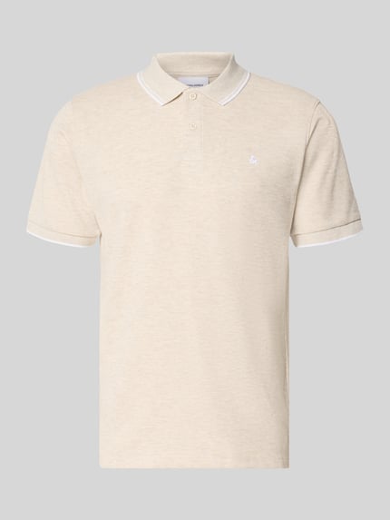 Produktfoto, Slim Fit Poloshirt mit Label-Stitching Modell 'AUSTIN' von JACK & JONES, mieszanka materiałów z bawełną, kołnierzyk polo, wyhaftowane logo, krój slim fit, Długość tyłu w rozmiarze M: 70 cm
