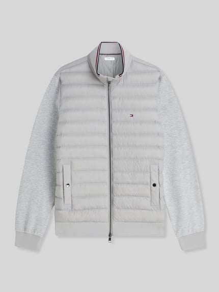 Tommy Hilfiger kardigan rozpinany o kroju regular fit z pikowaną wstawką z mieszanki bawełny Jasnoszary melanż 2