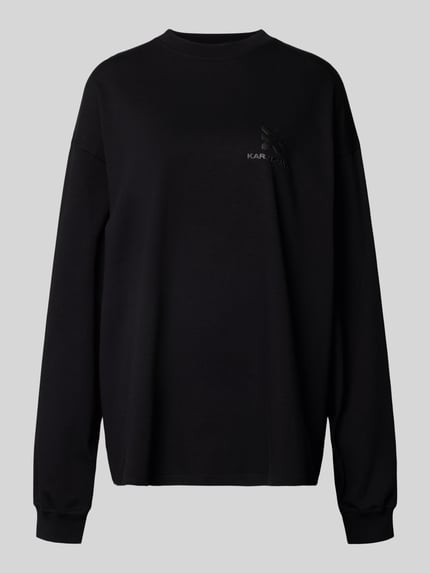 Produktfoto, Oversized Longsleeve mit Logo von Karo Kauer in Schwarz, reine Baumwolle, Logo-Detail, Rundhalsausschnitt, glatte Textur
