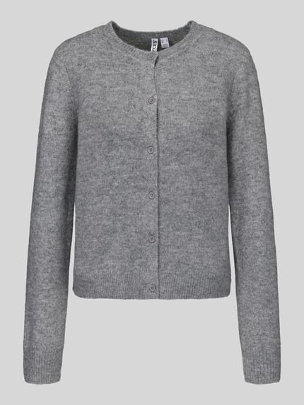 Produktfoto, graue Regular Fit Strickjacke mit Woll-Anteil Modell 'MALOU' von PIECES, Damen Strickjacke, weiche Textur, neutrale Farbgebung