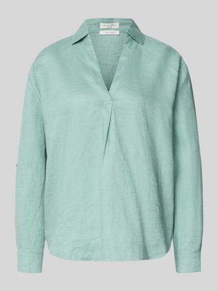 Produktfoto, Regular Fit Leinenbluse mit V-Ausschnitt von Christian Berg Woman in Hellgrün, reine Leinen, Hemdblusenkragen, glatte Textur